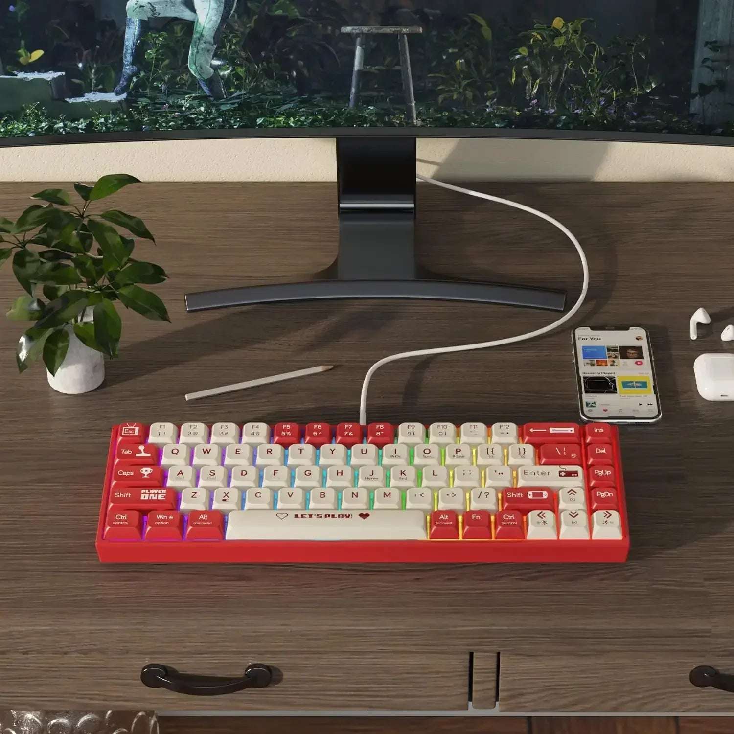 Mechanical Keyboard Wired Hot swappable Mini keyboard Wired Single mode Red axis 68 key single mode hybrid lamp AK680